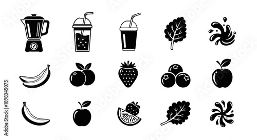 Healthy Smoothie Ingredients and Tools Silhouettes for Wellness and Dietary Illustrations