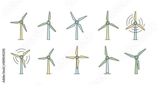 Illustrated depiction of windmills, representing sustainable energy generation and green initiatives