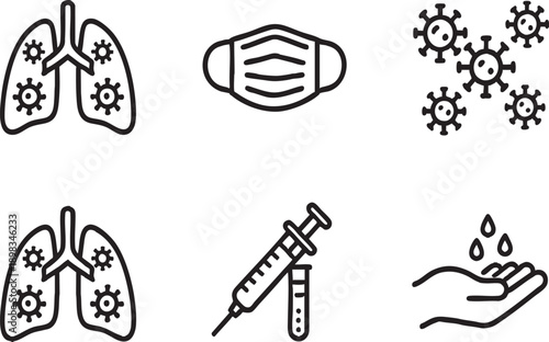 Coronavirus COVID-19 Prevention Medical Line Icons