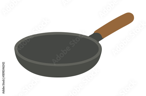 Stylish Black Frying Pan with Wooden Handle for Cooking