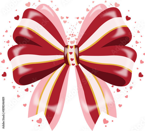 Valentine’s Day Red and Pink Bow with Hearts 