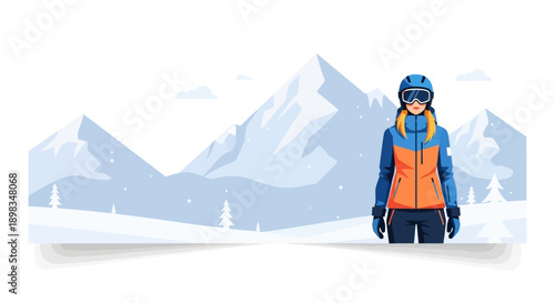 Snowboarder Standing in Winter Landscape.
