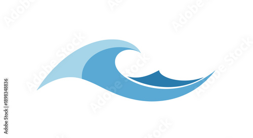 Abstract illustration of a stylized wave in shades of blue on a white background
