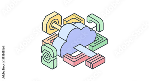 Abstract illustration of cloud computing network design with interconnected components