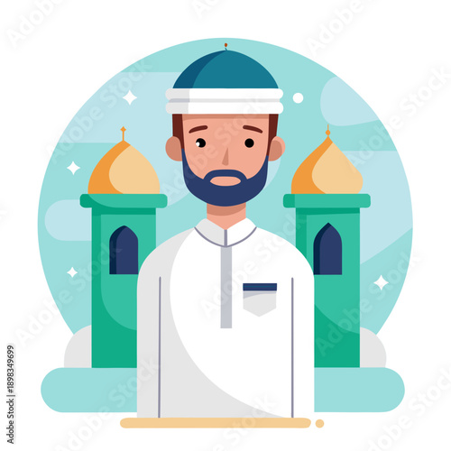 Muslim Man Celebrating Eid near Mosques