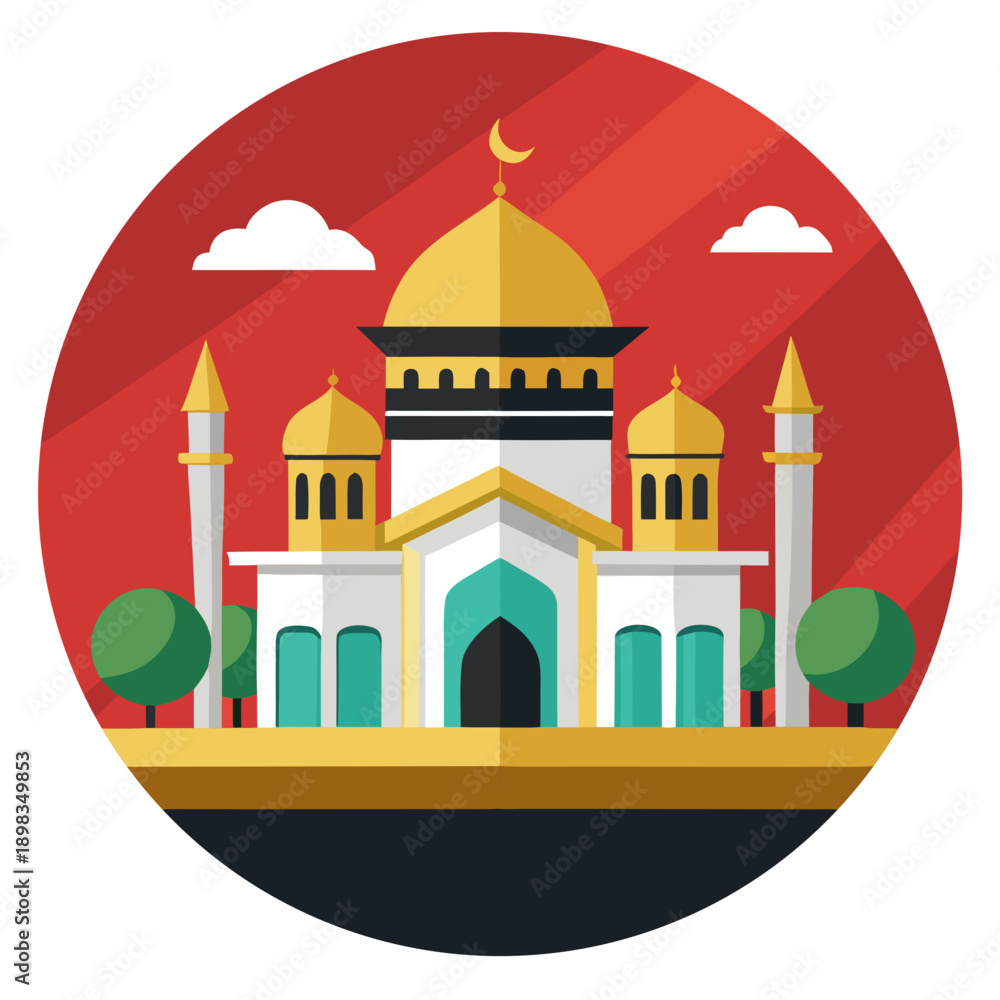 Fototapeta premium Stylized Mosque Building with Minarets and Dome