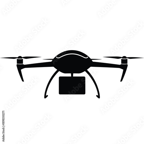 A sleek quadcopter drone in mid-flight with a mounted camera underneath its frame