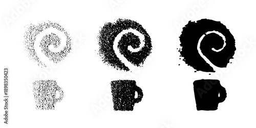 Grunge coffee cup icon. Vintage cafe mug silhouette, retro print poster