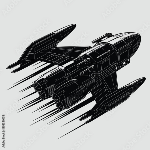 Mysterious sleek spaceship gliding through cosmic darkness with sharp angular design
