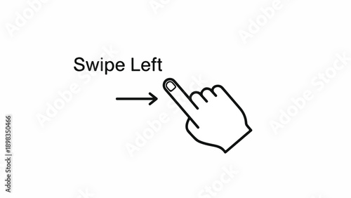 A white graphic with a hand pointing left and the text "Swipe Left.