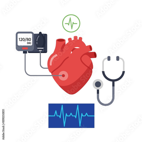 Heart health monitoring with blood pressure monitor, stethoscope and ECG