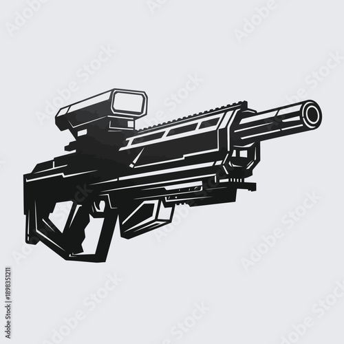 Modern futuristic assault rifle with advanced targeting scope and tactical accessories