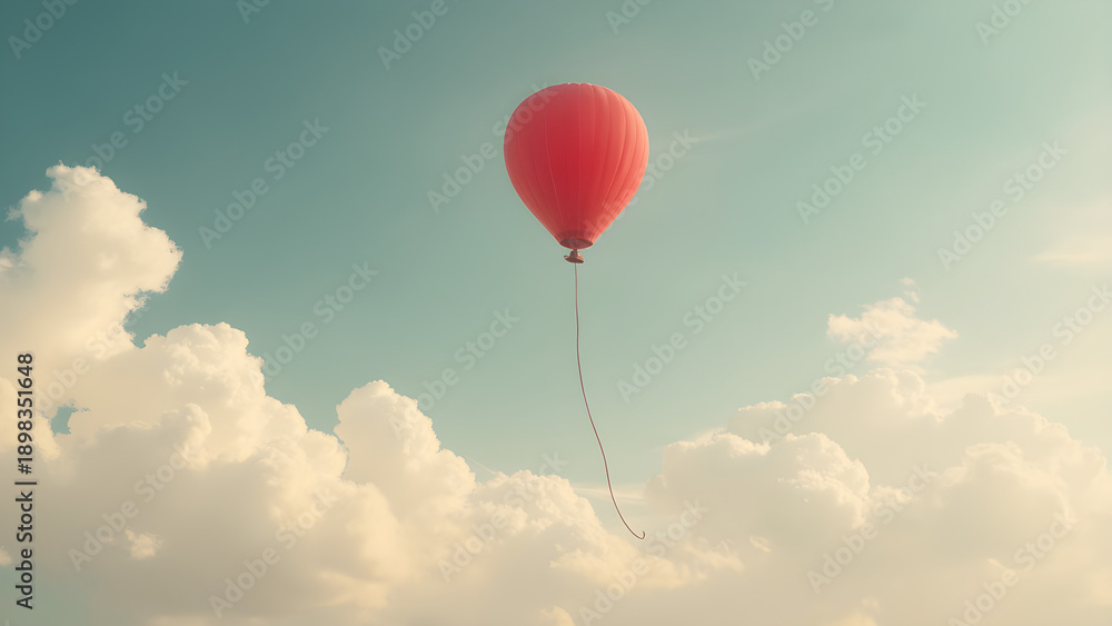 Obraz premium beautiful balloon floating sky. ultra realistic balloon in the air. colorful balloon drifting away. serene balloon release scene.