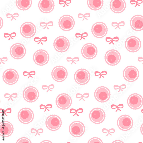 Cute seamless pattern with pink oocytes and tiny bows. Professional medical background for fertility clinics, pregnancy apps, and health blogs. Sweet feminine design. Vector illustration