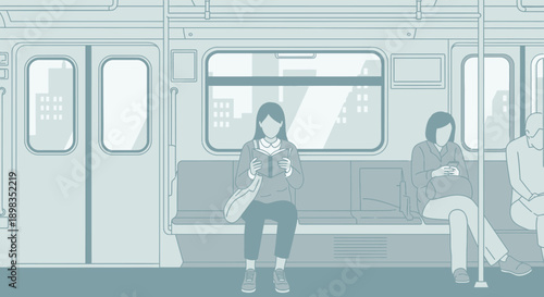 Two Women Sitting Alone in Subway.