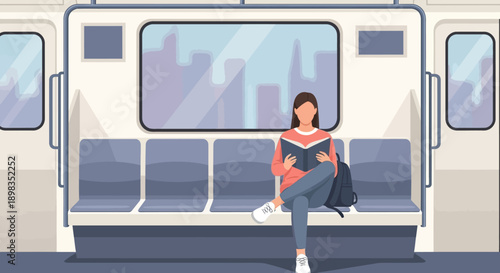 Woman Sitting Alone on Subway Bench.