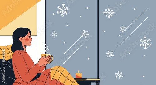 Woman Relaxing with Coffee by Window.