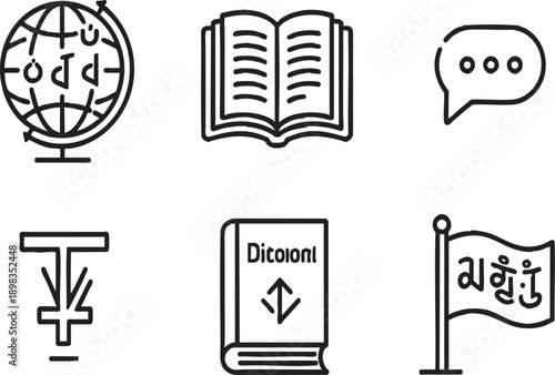 Language Education and Global Translation Line Icons