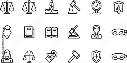 Justice and Law Enforcement Outline Icon Collection