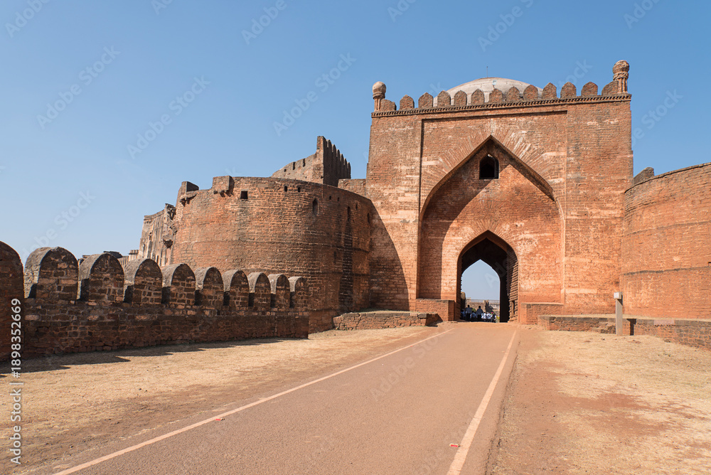 Fototapeta premium Gumbad Darwaza, Bidar Fort, 15th century Bahmani architecture, historical religious and rich heritage site, Bidar, Karnataka, India.