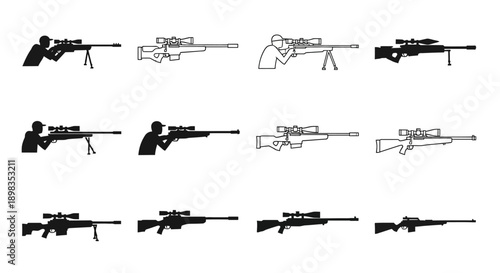 Various Rifle Illustrations in Different Styles.