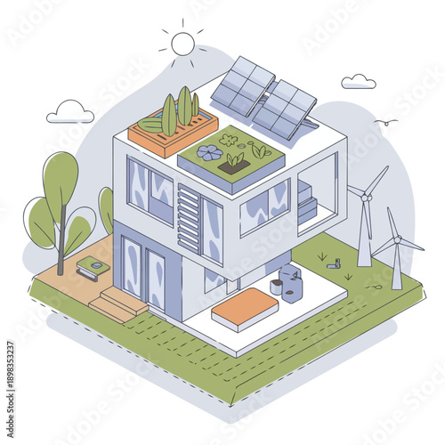 Modern eco-friendly house powered by renewable solar energy sources