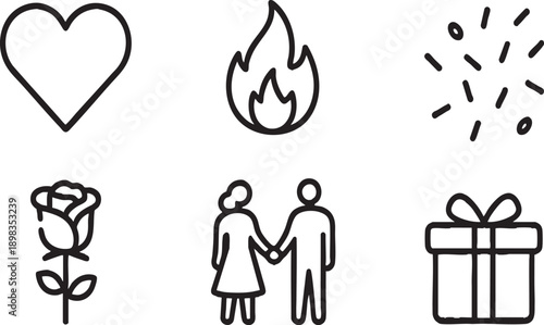 Minimal Thin Line Valentine's Day Romantic Icons