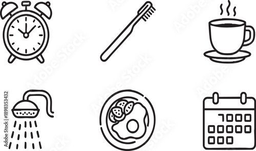 Morning Routine Outline Icons Set for Daily Planning