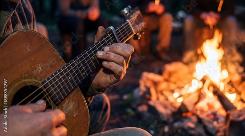 A person strumming an acous...