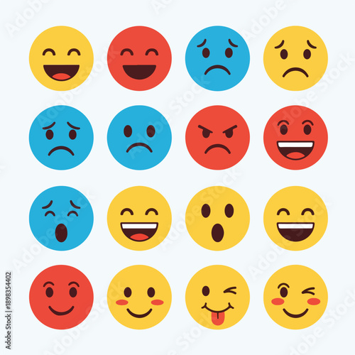 Collection of colorful, round emojis displaying various emotions