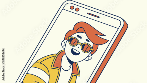 Smartphone cartoon in a dating app.