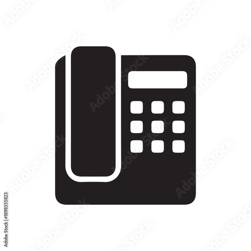 Black landline phone icon. Vector illustration.
