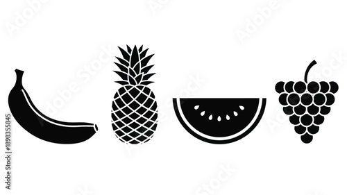 Black fruit icons arranged in a row minimalist silhouette
