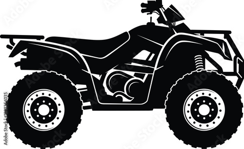 ATV quad bike silhouette, off road all terrain vehicle vector illustration, black extreme sport transport design, outdoor adventure concept