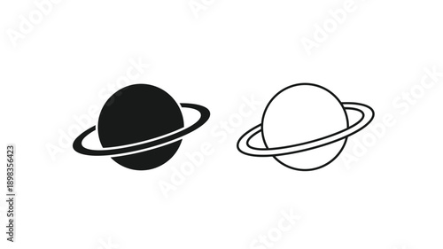 Two planets with rings one solid and one outline silhouette