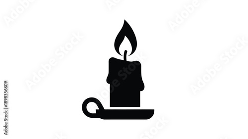 A simple black silhouette of a lit candle with a dripping wax effect