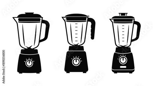 Three black silhouette blenders displayed in a minimalist arrangement silhouette