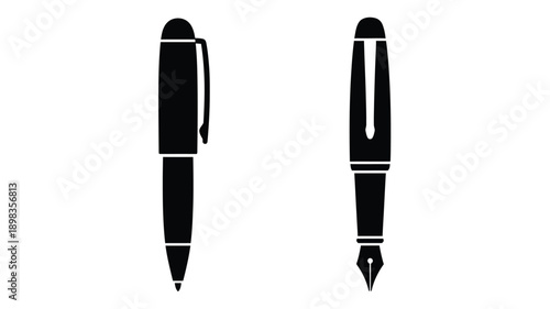 Two black fountain pens displayed side by side a bold silhouette