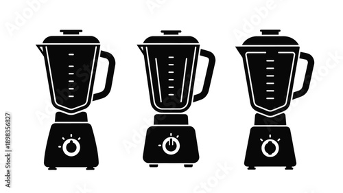 Three black blender icons in a row simple silhouette