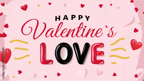 Happy Valentine's Day celebration with love hearts and confetti