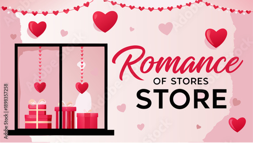 Charming storefront display for Valentine's Day shopping