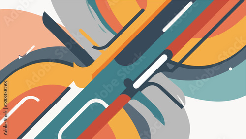 Colorful abstract artwork of overlapping curved lines and shapes