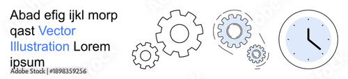 Time management, productivity, teamwork, workflow, process improvement, efficiency. Clock and gears synchronized tasks. Time management and productivity concept