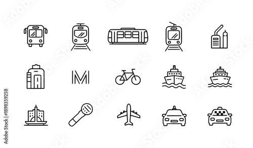 Modern Public Transport Line Icons Vector Collection for Mobile App and Web UI Design
