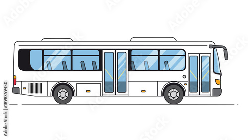 Simple side profile illustration of a modern white city bus with blue tinted windows and a minimalist clean design.