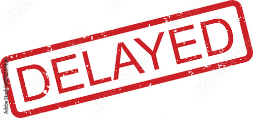 A vibrant red rubber stamp with the word DELAYED clearly printed on a crisp white background