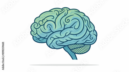 Artistic depiction of a human brain in shades of blue and green