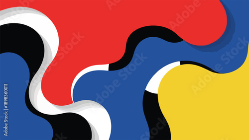 Abstract composition of colorful shapes in vibrant primary hues and black