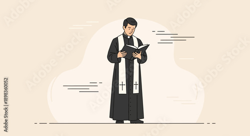 A Cleric Reads From A Holy Book In A Minimalist Setting