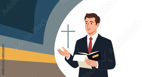 A Clergy Member With A Book And A Cross Explaining A Message